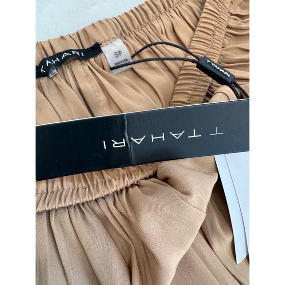 New Tahari Womens Size S/P Pleated Maxi Skirt Tan Elastic Waist *Snag* - Picture 2 of 11